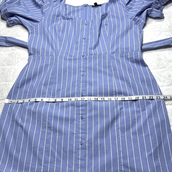 Express Womens XL Blue Striped Puff Sleeve Belted Mini Dress Cotton Blend NWT - Picture 7 of 10